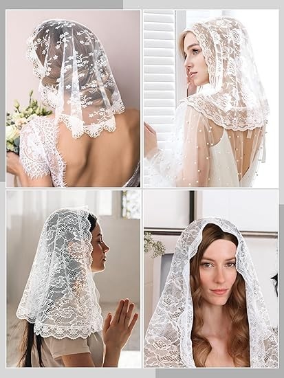 3 Pcs Mantilla Catholic Veil for Church Chapel Lace Christian Veils Head Coverin