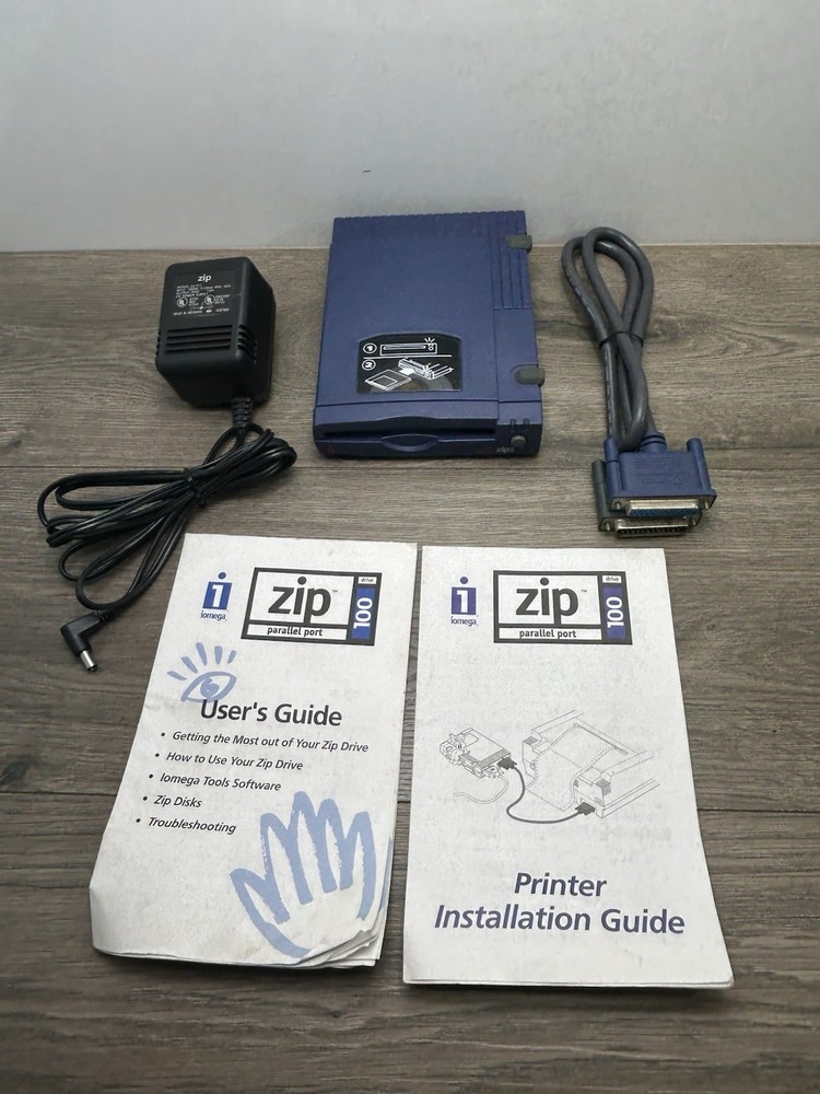 Iomega Zip 100MB External Disk Drive With Parallel Port Cables PC No Software