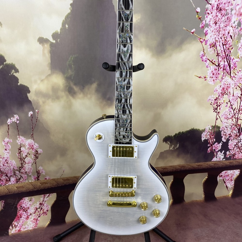 Custom 6 String Electric Guitar Gold Hardware Flame Maple Shell Abalone Inlay