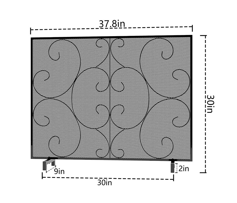 Kingson Single Panel Fireplace Screen Cover Handcrafted Solid Wrought Iron Me...