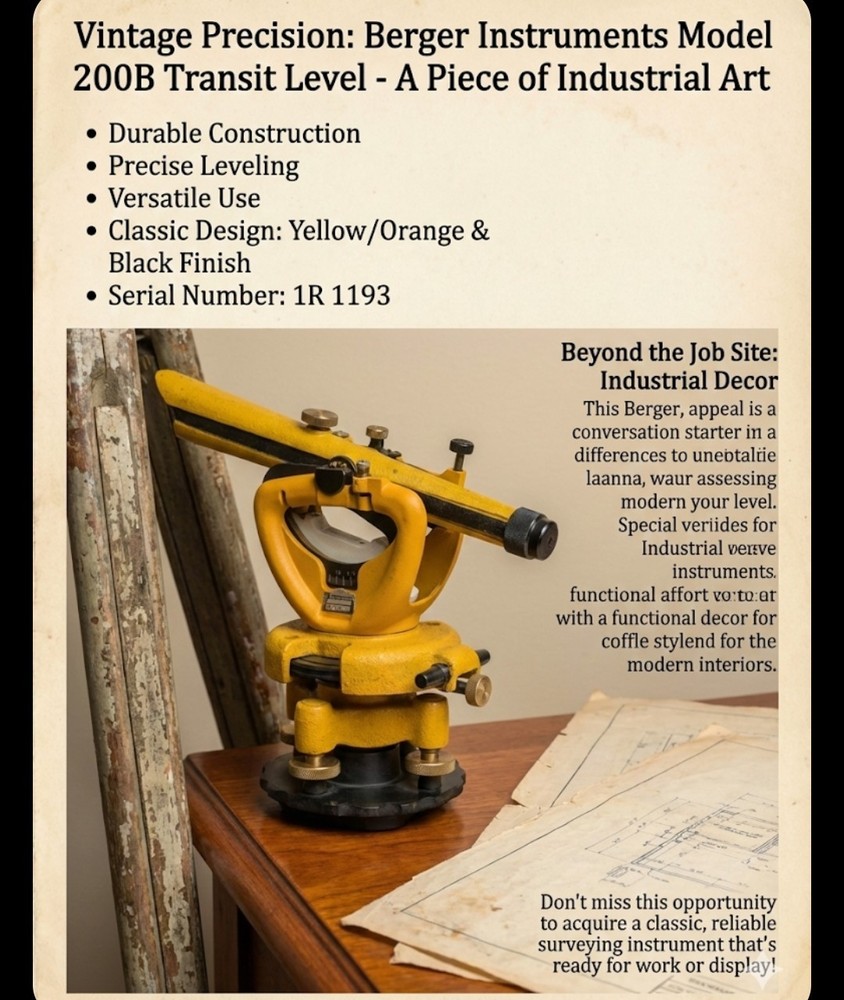 Berger Instruments Model 200B Transit Level Functional Industrial Decor