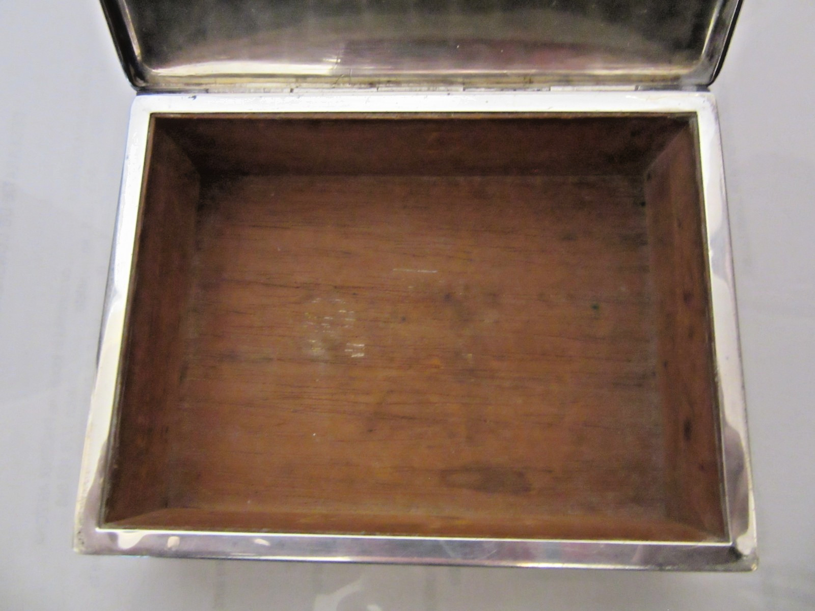 Antique Sterling Silver Cigarette Box Stamped Maker Mark Wood Lined 4.8 Oz