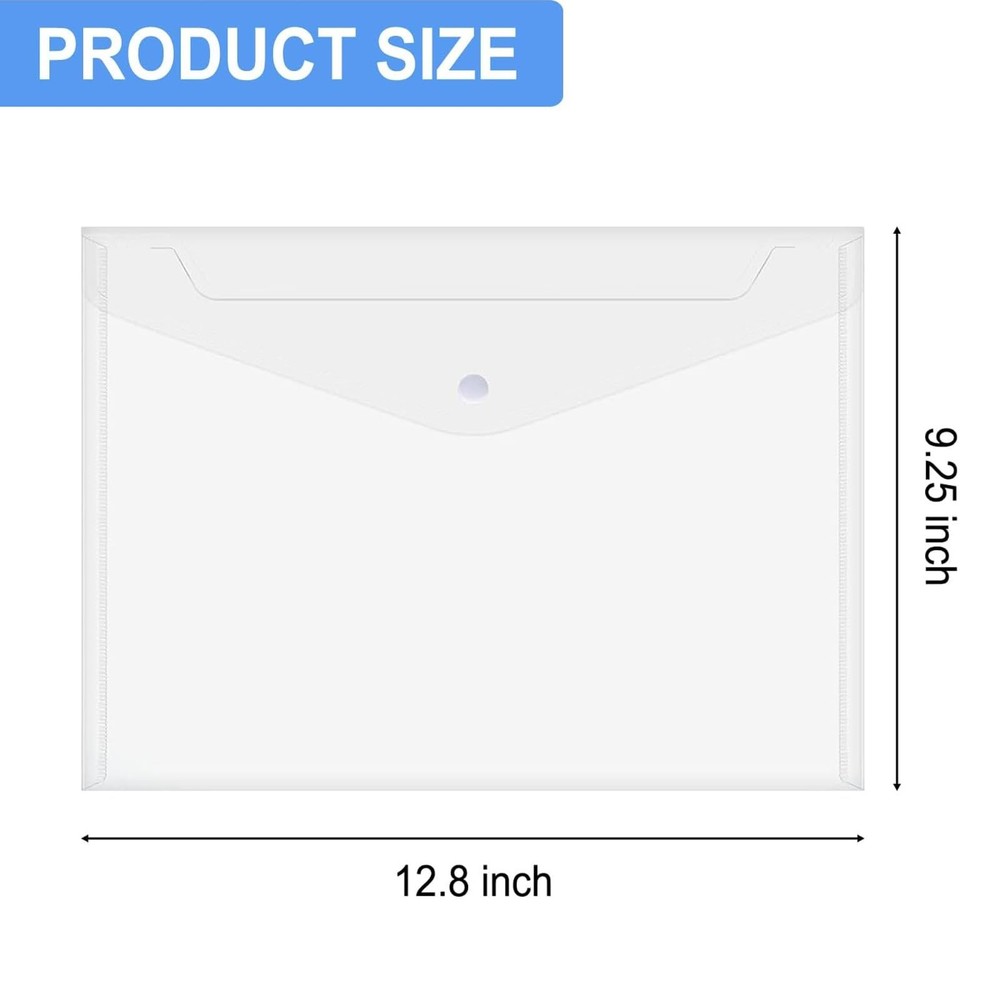100 Pack Plastic Envelopes A4 Letter Size Plastic Envelope Clear Document Fol...