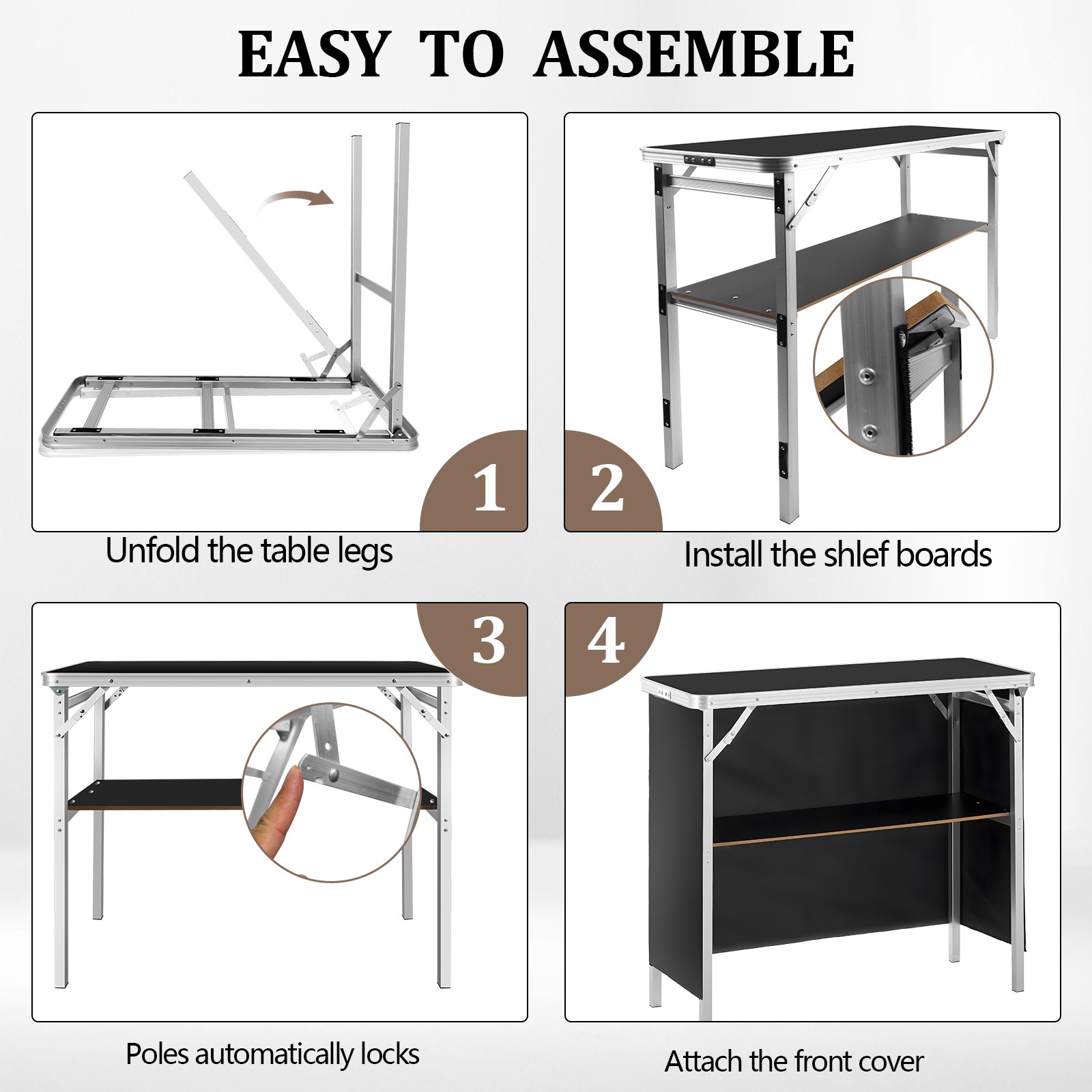Folding Portable Bar Table, Foldable Pop-Up Bar with Carrying Bag & Black Skirt