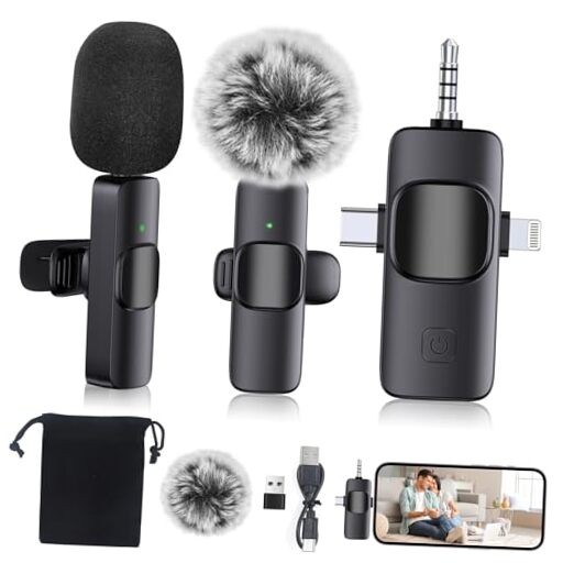 3 in 1 Professional Wireless Microphone for iPhone,Android,Camera,Lapel Mic