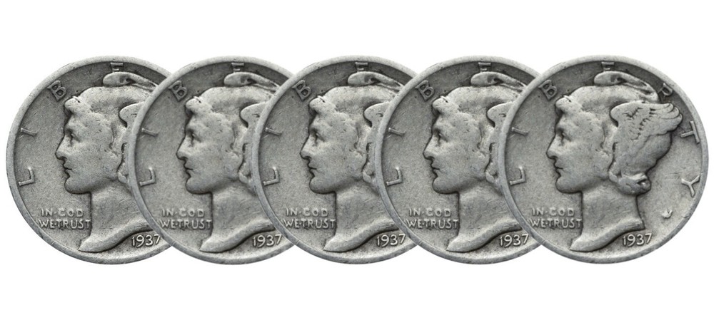 1937-D Mercury Dime - 5 Pack of G/VG Coins - STACK THAT SILVER!