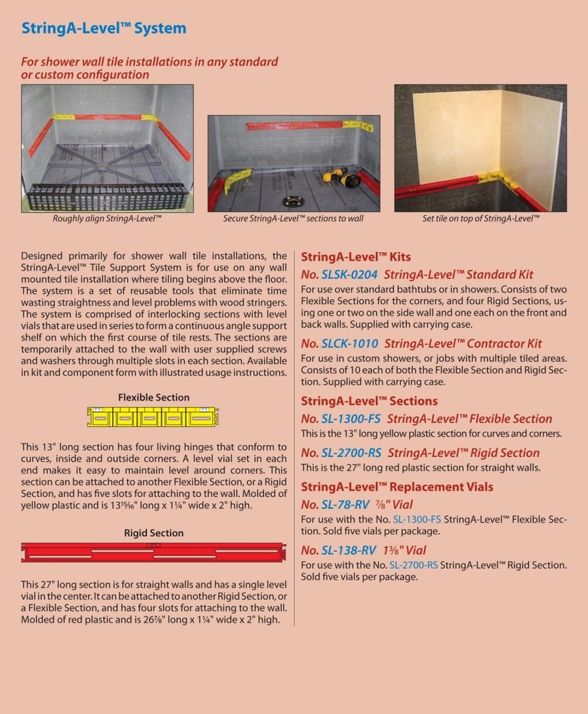 Stringa-Level Contractor Kit SLK-1010 "Goof Proof Shower" Mark E Industries