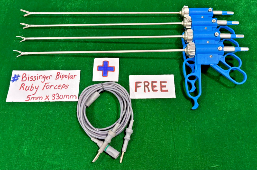 4pc Laparoscopic Bissinger Bipolar Ruby & Maryland Forceps 5mmx330mm with Cable