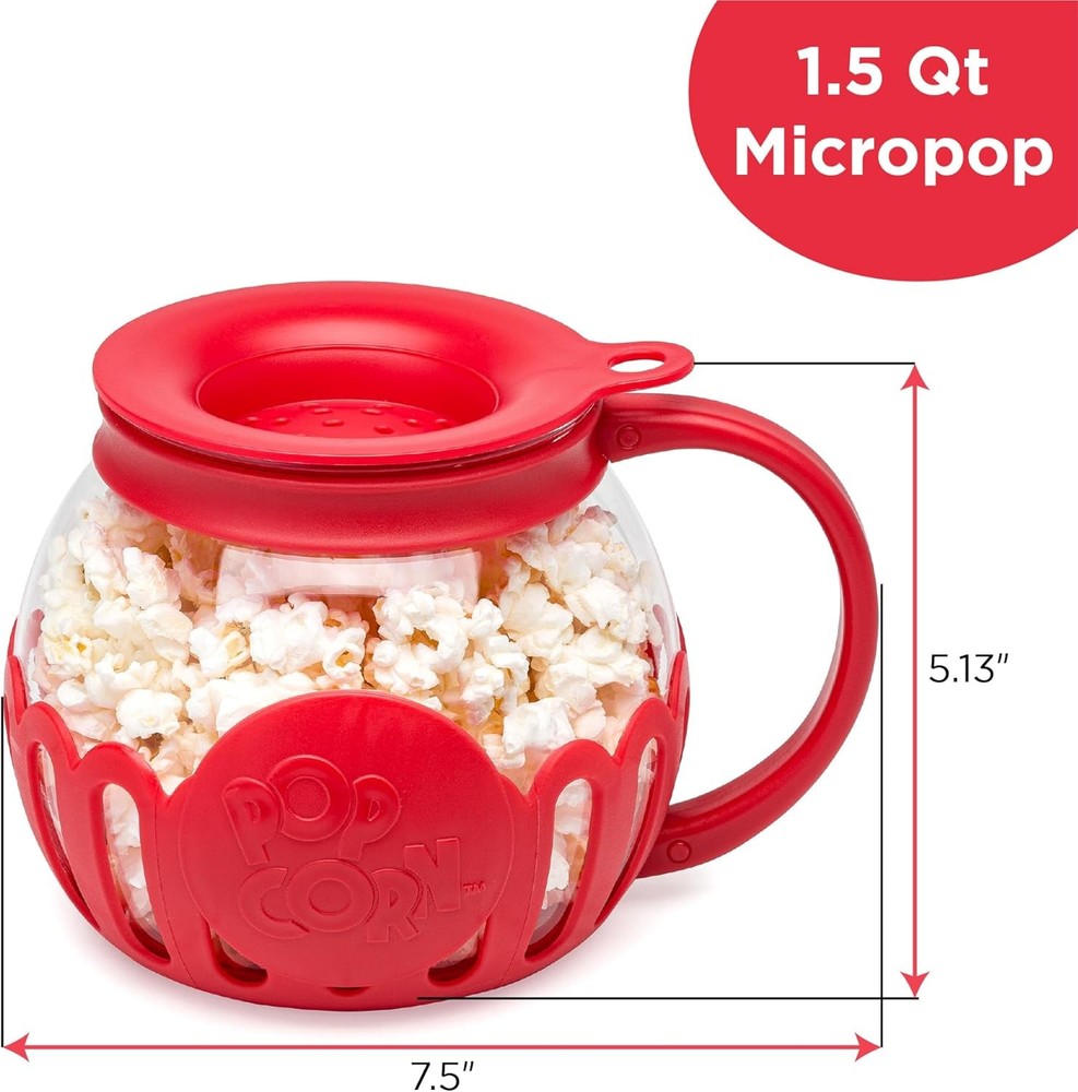 Ecolution Patented Micro-Pop Microwave Popcorn 1.5-Quart Snack Size, Red