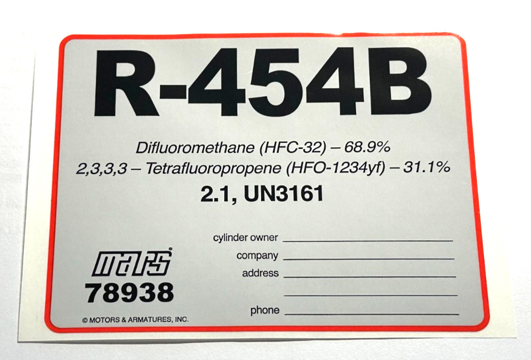 STICKER, R  454  B Refrigerant 1 Sticker Equipment Label, 4.5 x 3.25, MARS 78938