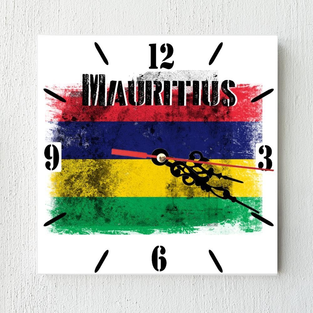 Mauritius Flag Wall clock patriots CERAMIC Tile Watch Support Décor