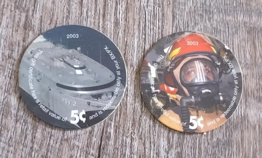 TWO 2003 AAFES Military Pogs Five Cent Gift Certificates