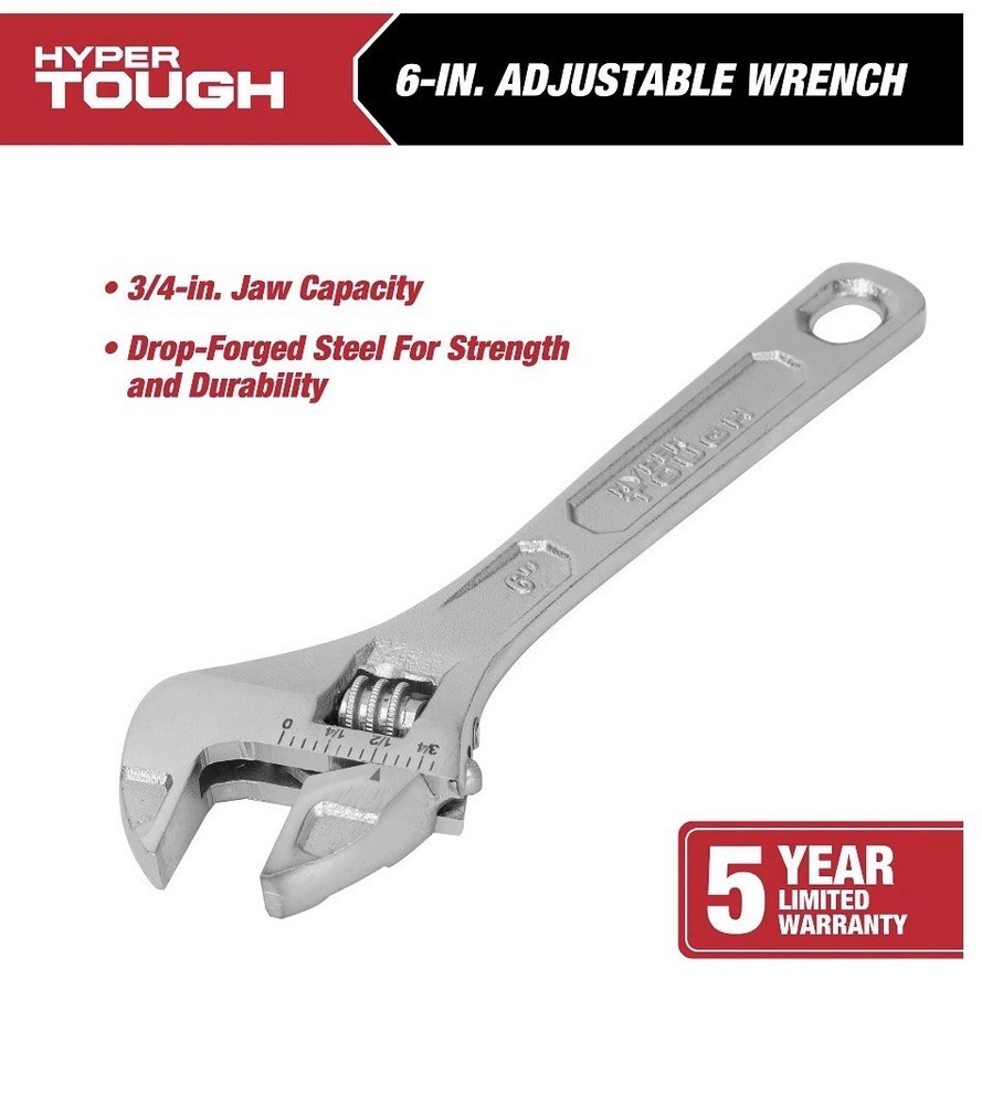3-Piece HYPER TOUGH Adjustable Wrench Set • Includes 6” 8” 10” Wrenches