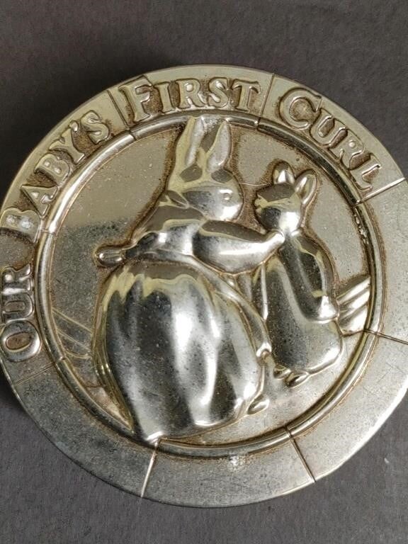 VTG Gorham Silverplate Baby Cup & 2 Godinger Silver First Curl Trinket Boxes