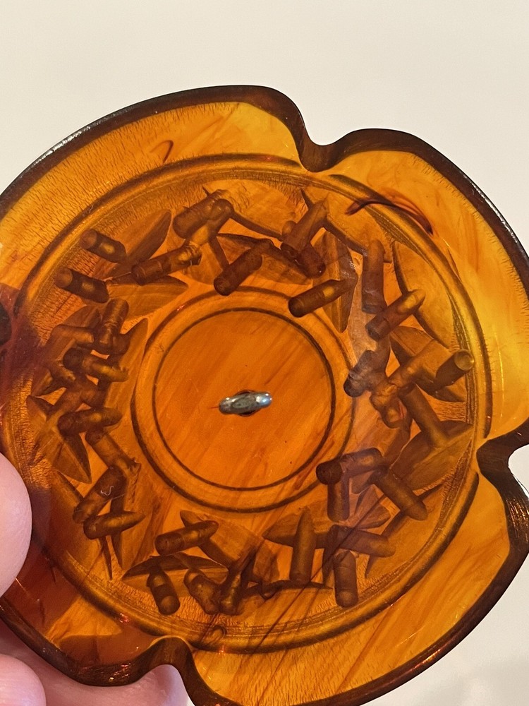 Vintage Tested Root Beer Bakelite Carved Flower Button 2”