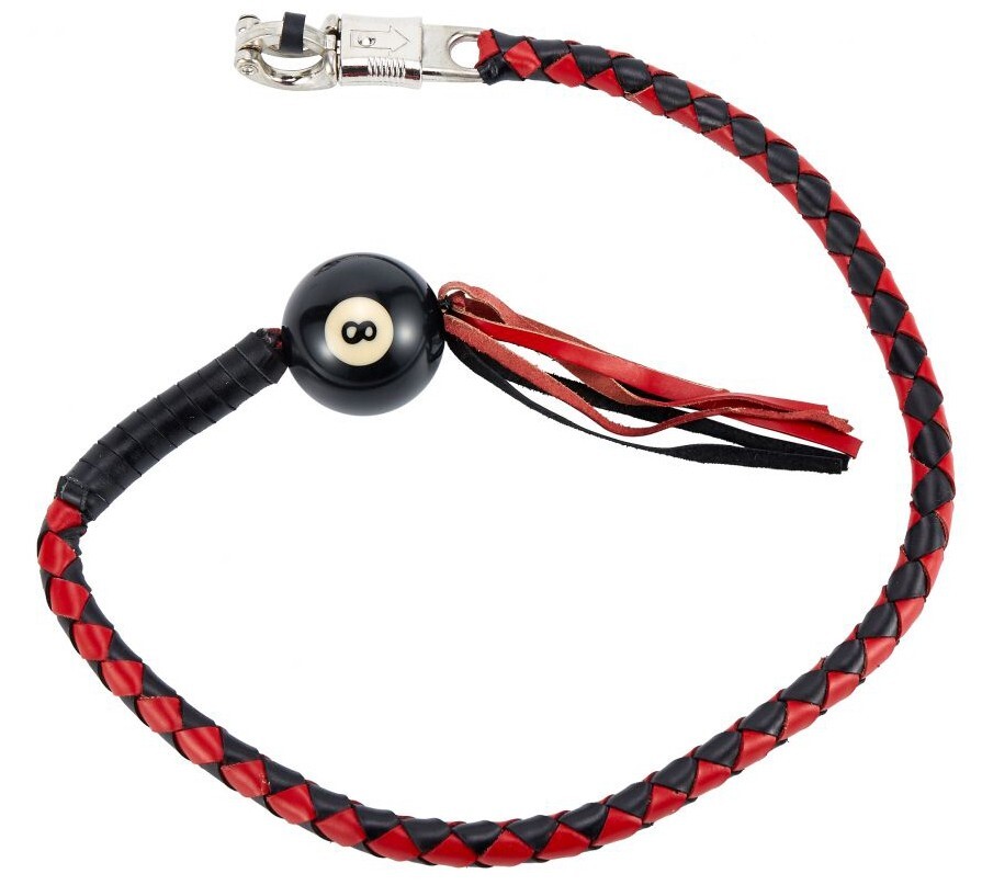 36" Faux Leather Motorcycle Get Back Whip for Handlebar Biker w/ Ball Black Red