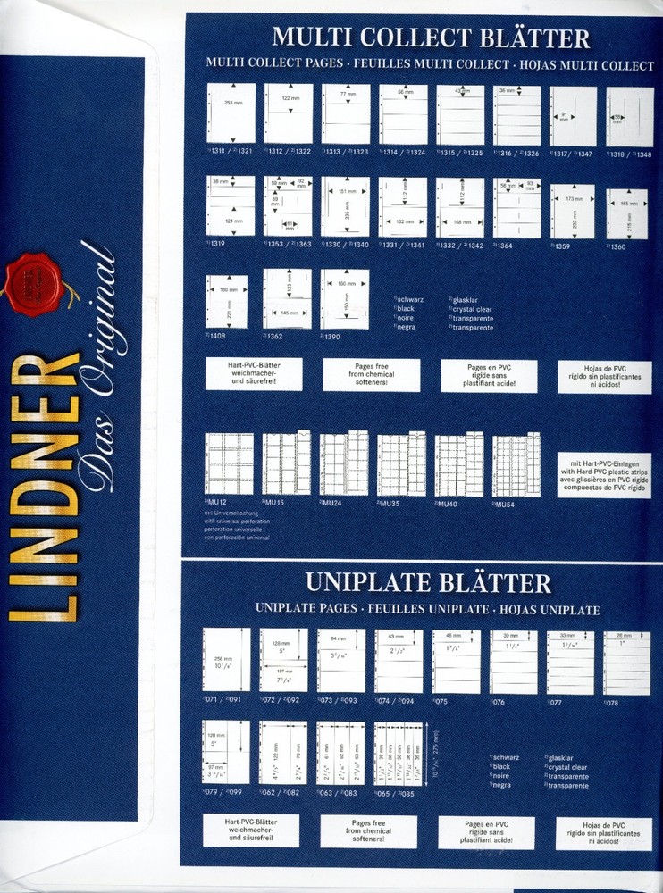 LINDNER UNIPLATE SYSTEM PAGES 073 BLACK 3 ROWS SEALED PACK OF 5 PAGES