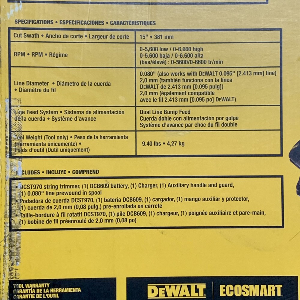 DEWALT DCST970X1 FLEXVOLT 60V MAX Brushless Cordless 15-Inch String Trimmer