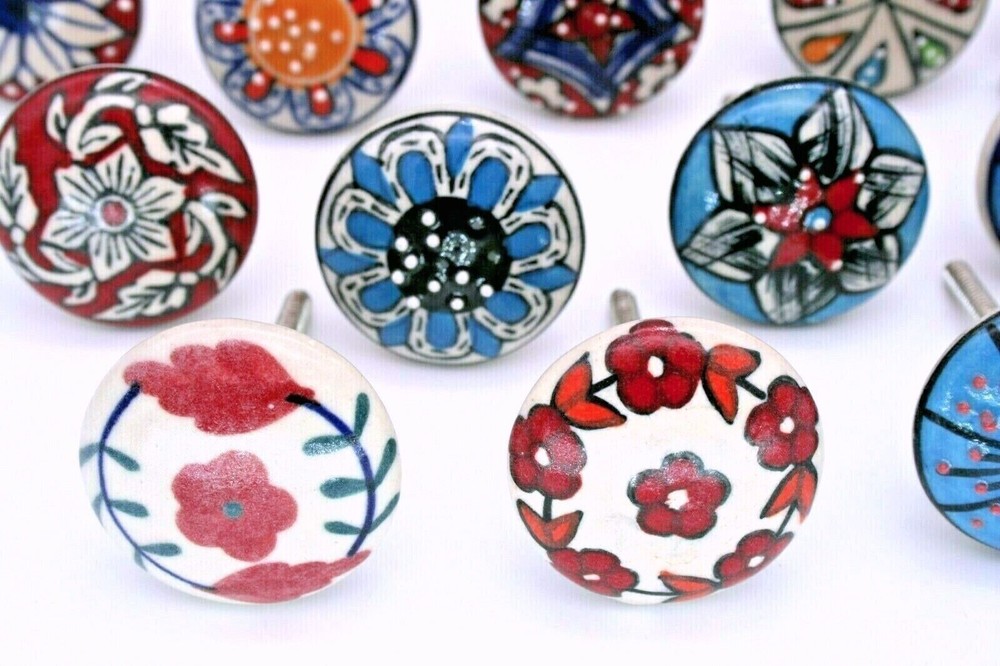 Indian 20 Pc Cabinet Hand Painted Colorful Ceramic Door Knobs Pull Handles