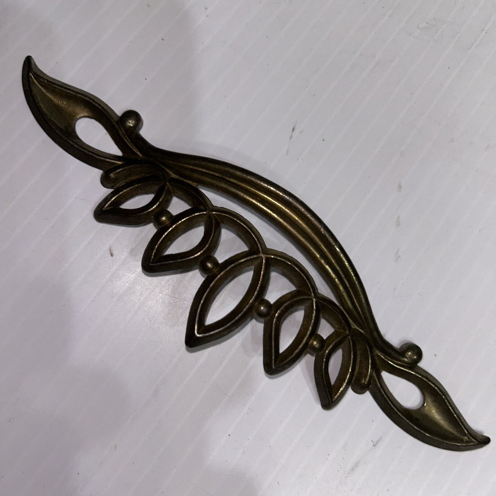 Brass Decrotive Scroll Loops Drawer Handle Door Pull Antique Vtg 3” Center/92e