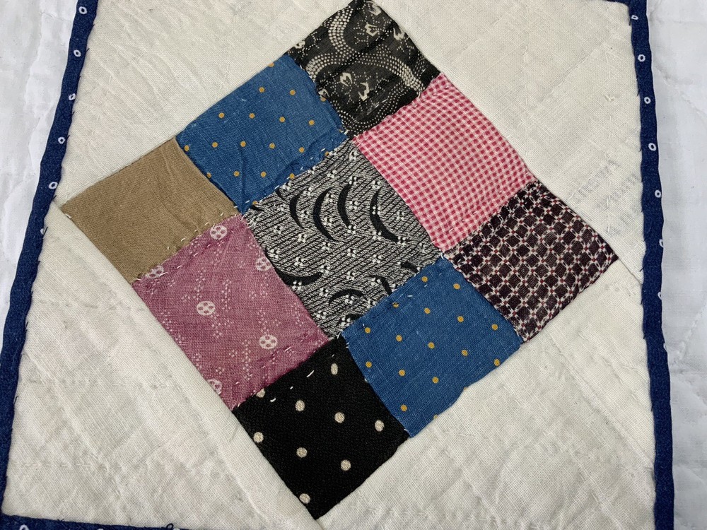Antique Vintage Patchwork Quilt Table Topper, Nine Patch, Hand Quilted