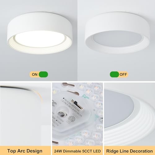 Dimmable Flush Mount Ceiling Light,24W LED Ceiling Dimmable 11.81 Inch White