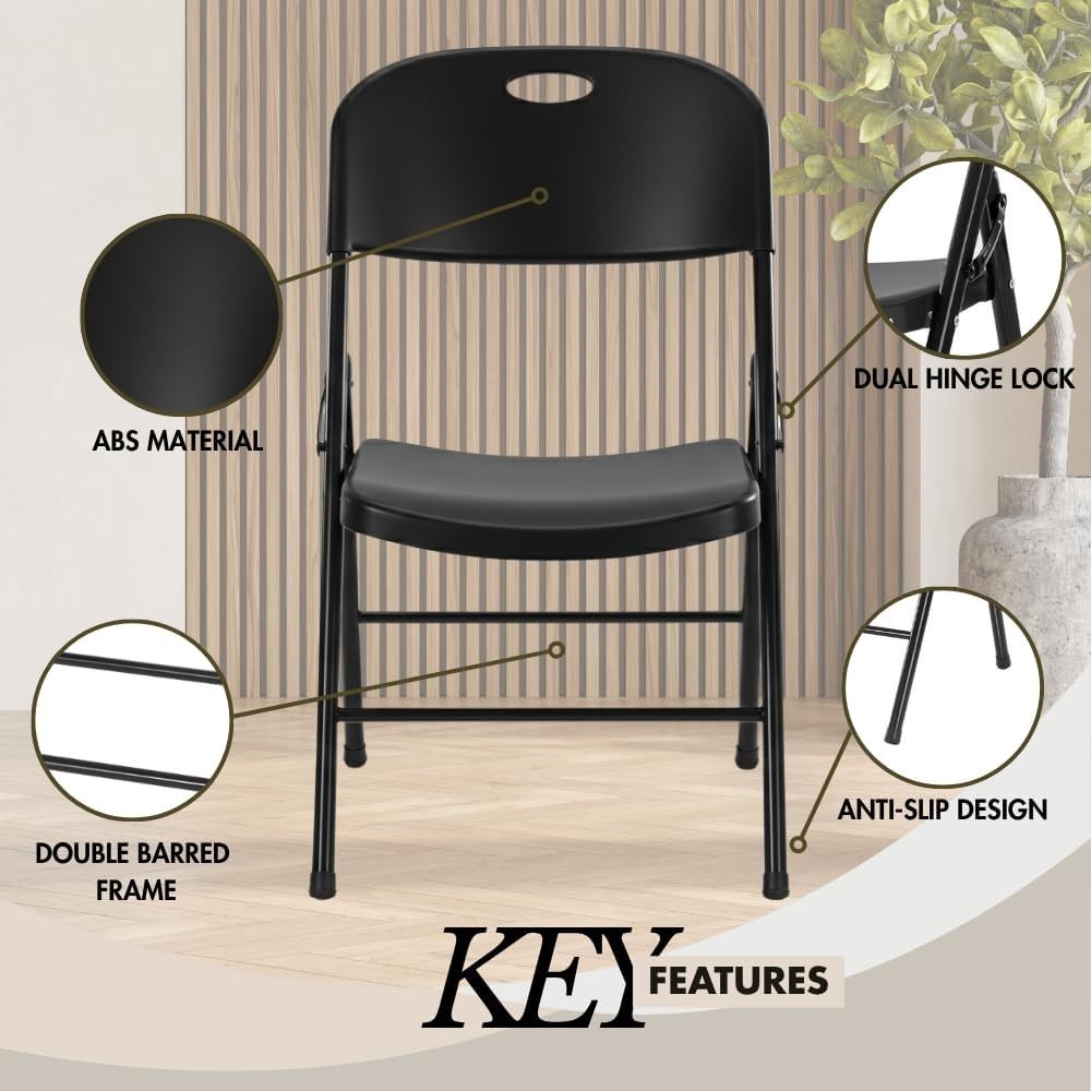 4-Pack Heavy Duty Plastic Folding Chair, 450 lbs Capacity Foldable Chairs