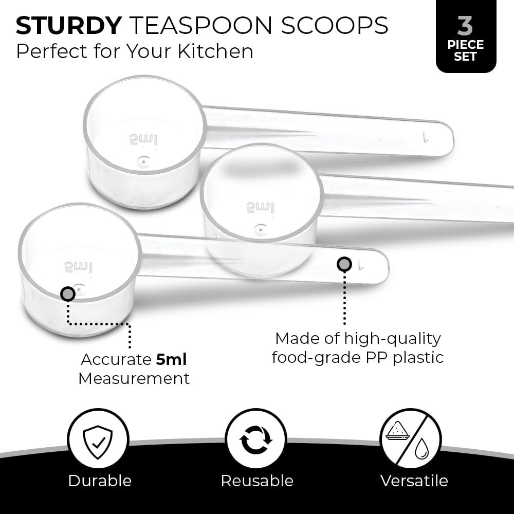 3-Pack 5ml Clear Plastic Measuring Spoons with Short Handle