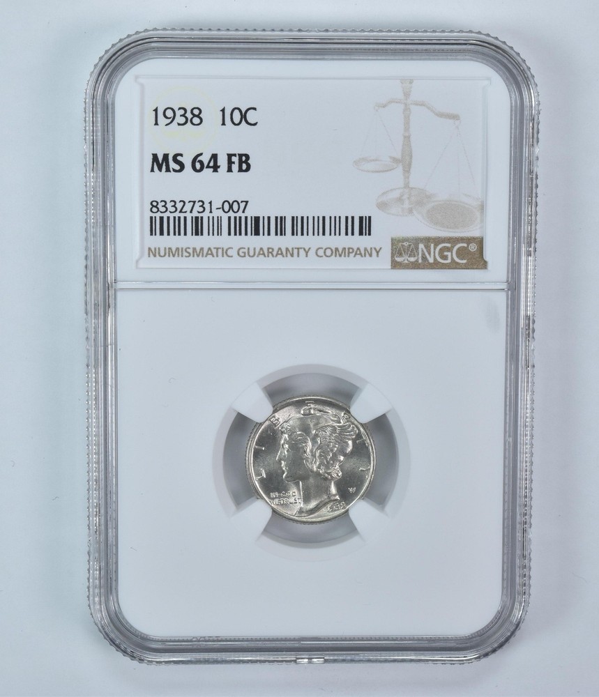 1938 Mercury Dime MS64 FB NGC Brown Label
