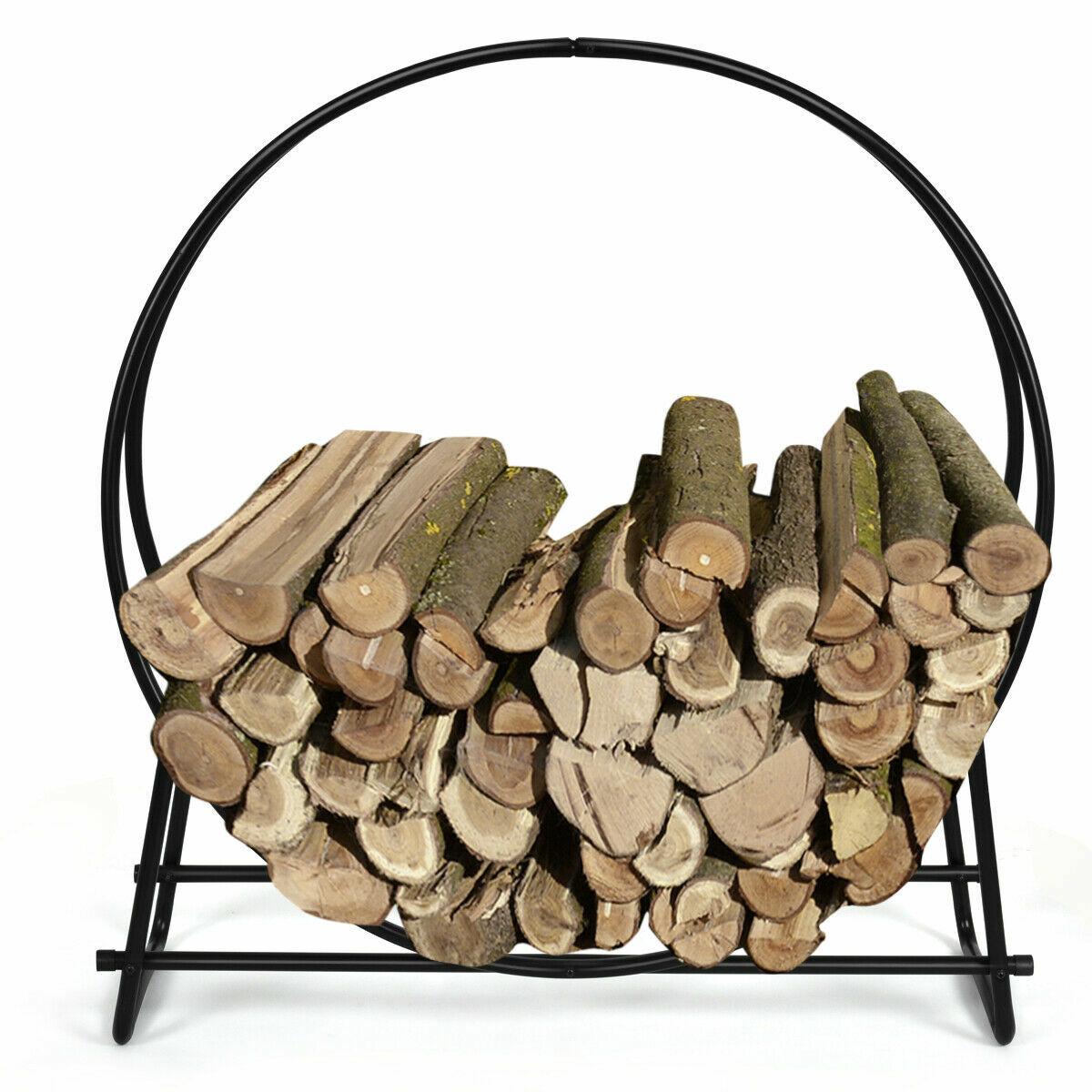 40-Inch Tubular Steel Log Hoop Firewood Storage Rack Holder Round Display New