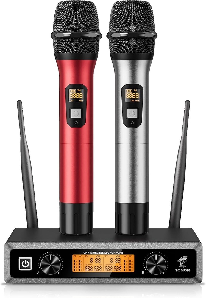 TONOR TW820 Wireless Microphone System - 2 Mics - 200ft Range - Red