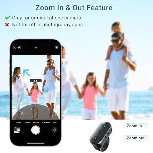 Wireless Bluetooth Camera Remote Shutter for iPhone & Android - Zoom Control, Ha