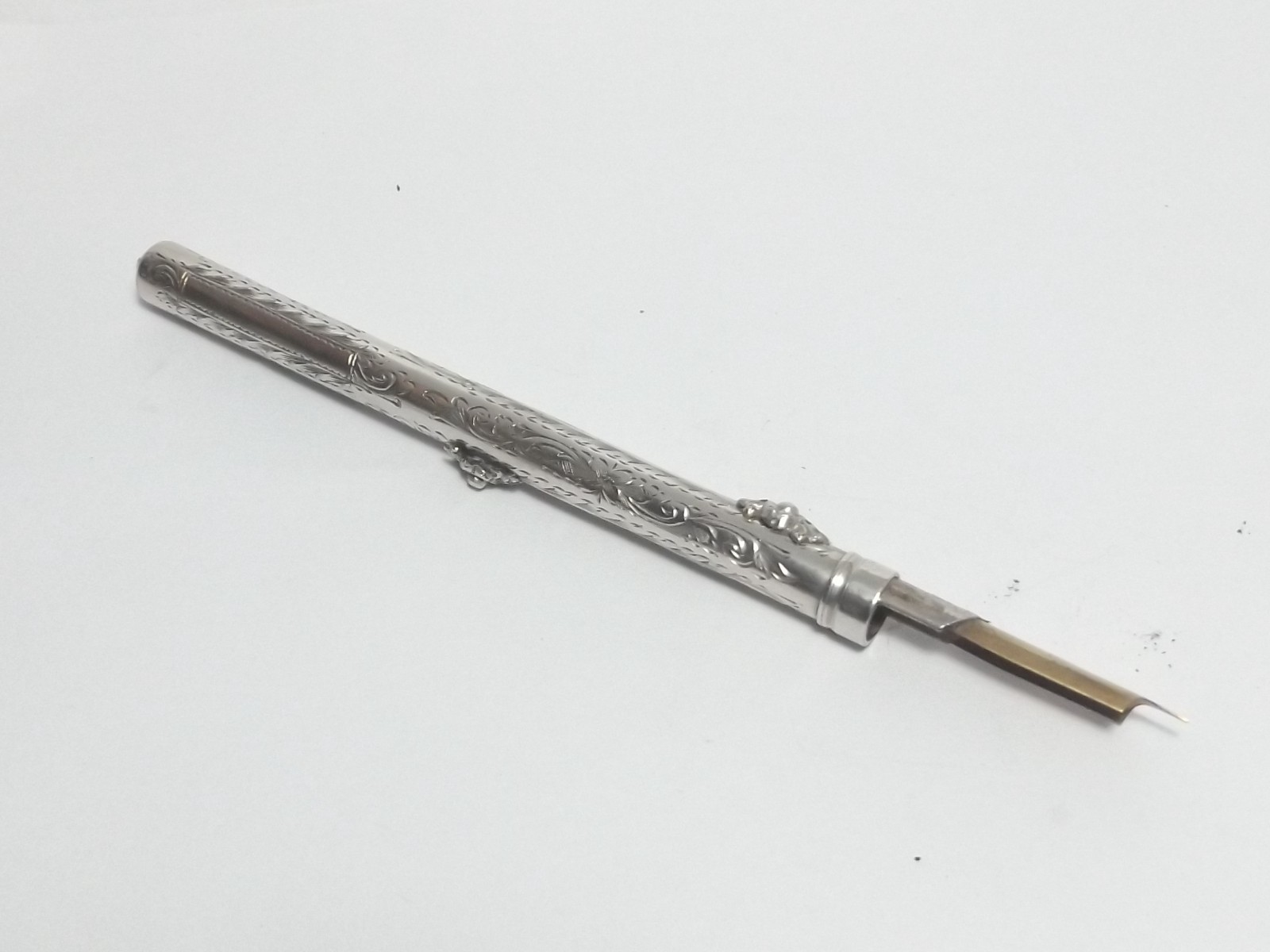 VICTORIAN COMBO STERLING SILVER PROPPELLING PENCIL DIP PEN, FOUNTAIN PEN, CUT ER