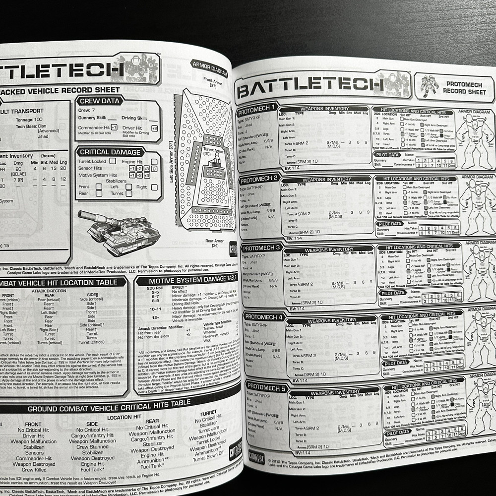 BattleTech 35170: Record Sheets Prototypes Sourcebook OOP Catalyst