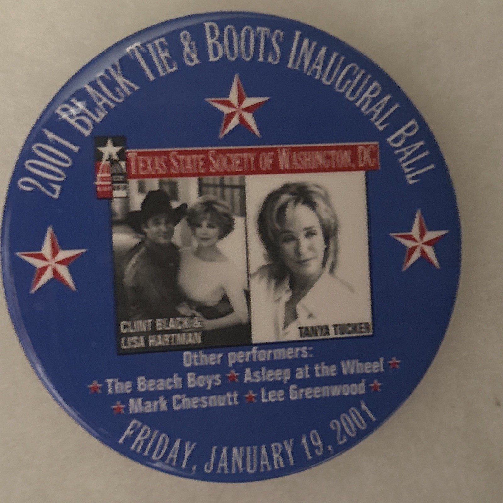 George W. Bush 2001 Black Tie & Boots Inaugural Ball  3 1/2" pinback button pin