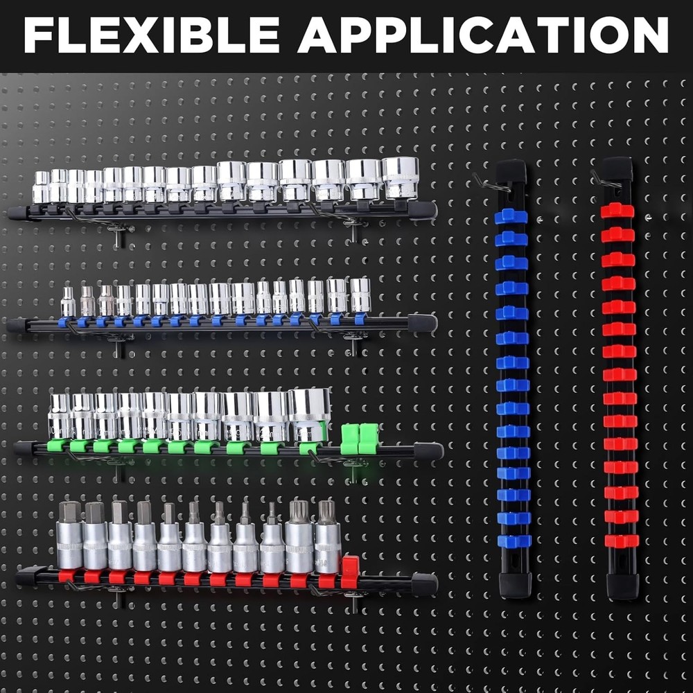 Compact Black Socket Rail Kit - 16 Clips Included for Maximum Tool Organization