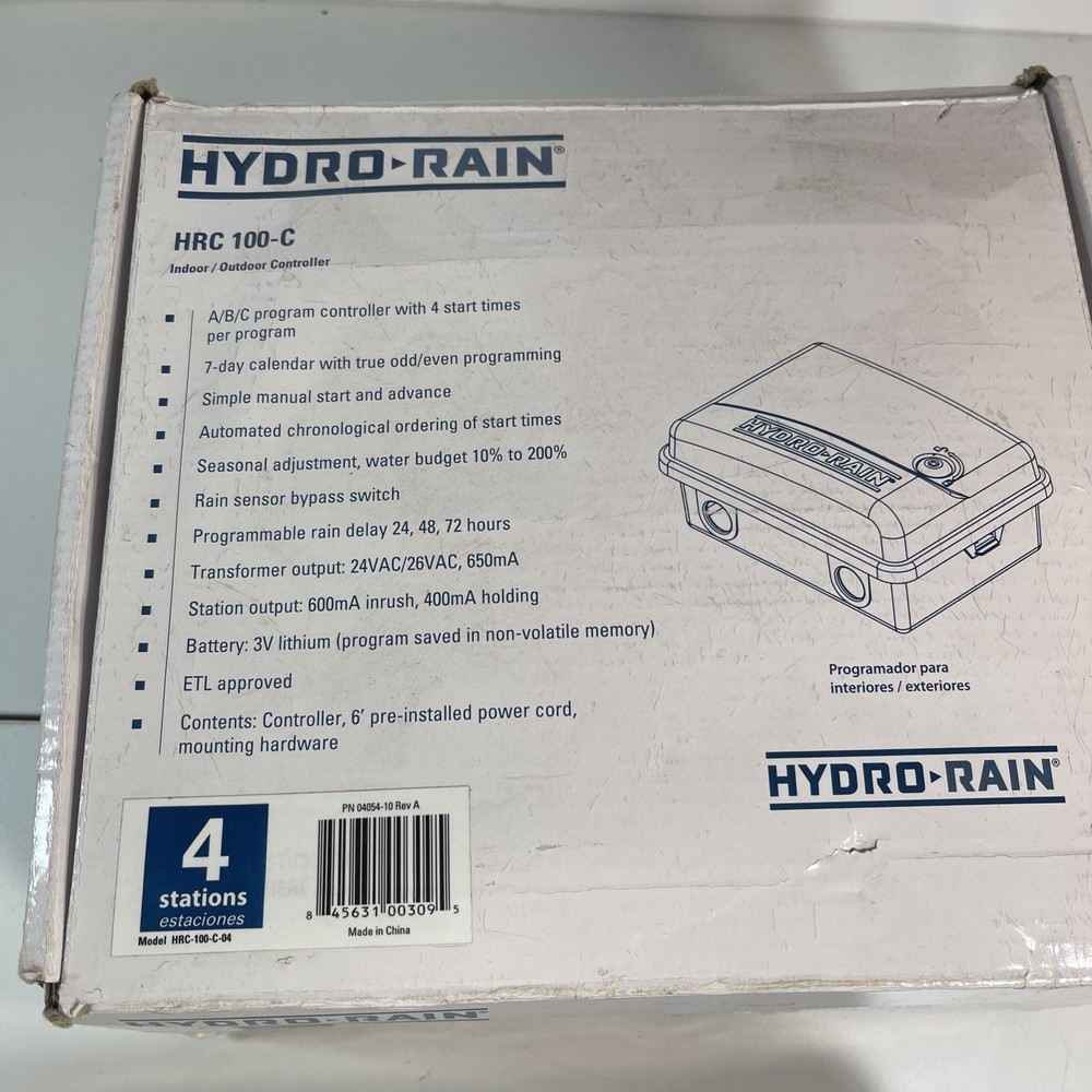 Hydro-Rain Indoor/Outdoor Irrigation Controller & Timer /4 Stations/HRC 100 C