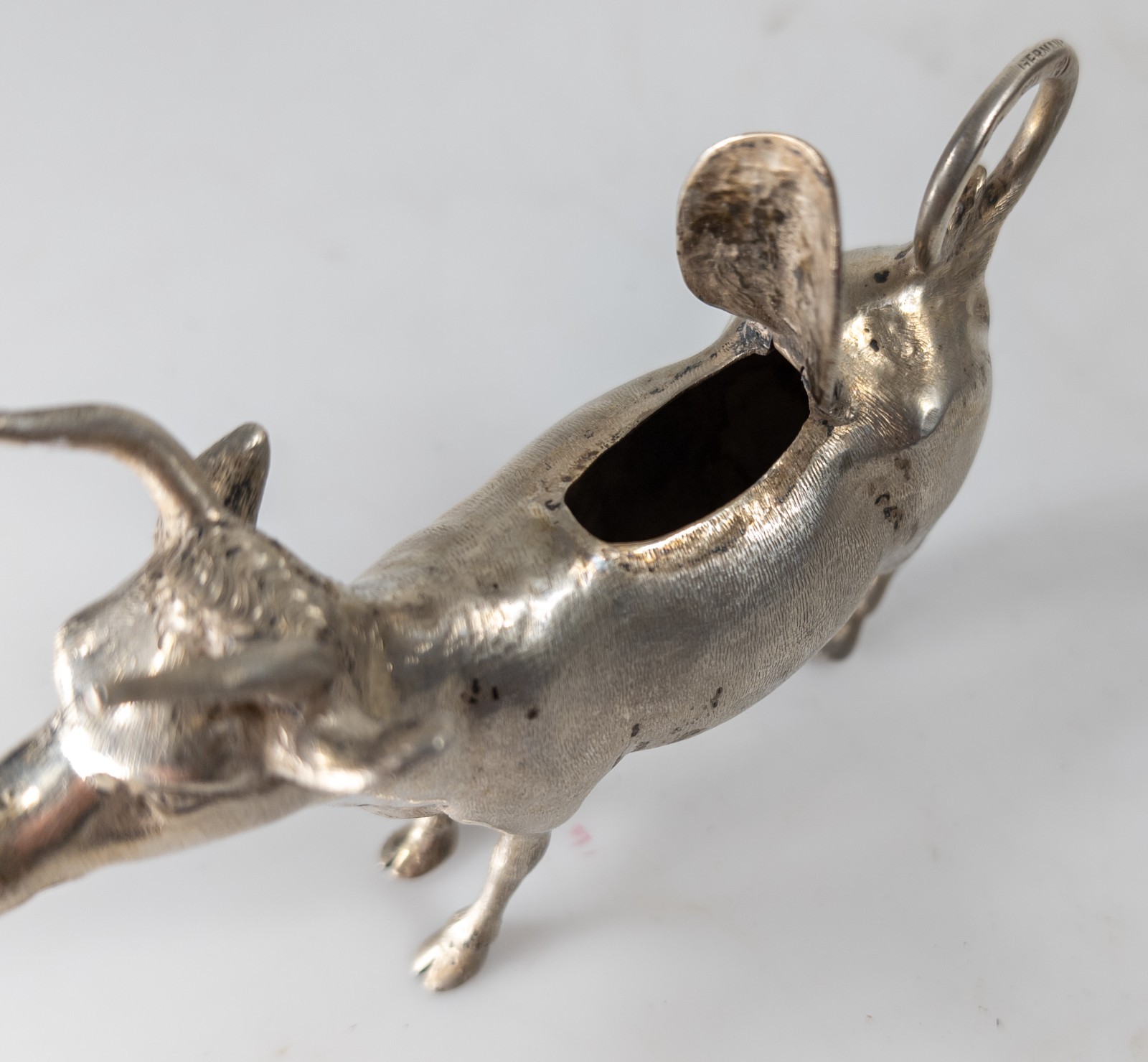 Antique 800 Silver German Hallmarked Cow Bull Form Creamer