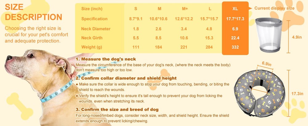 Uaidie Inflatable Dog Cone Collar Size M+ Adjustable