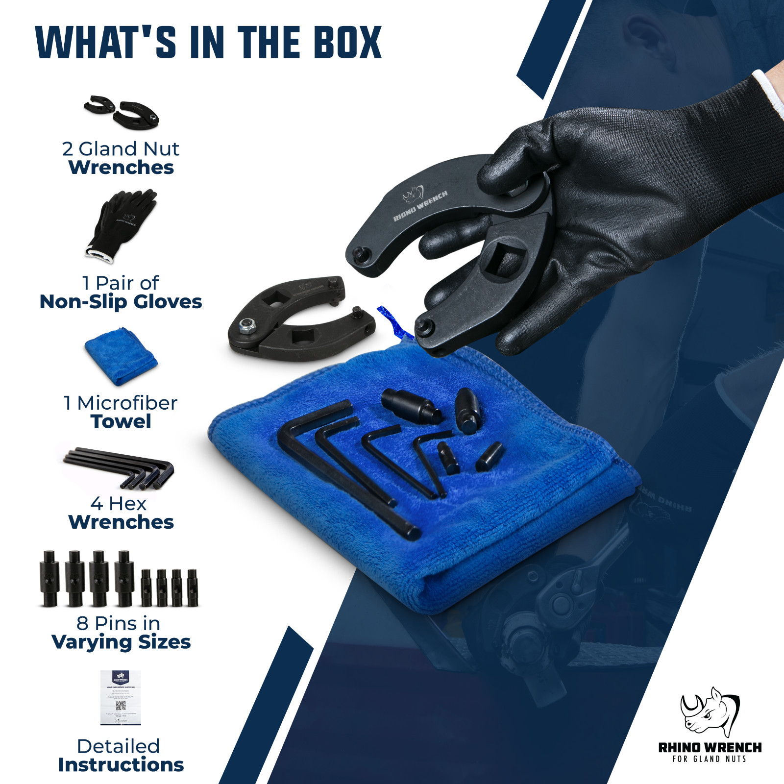 Rhino Gland Nut Wrench - Set of 2 Hydraulic Cylinder Spanner Wrench Adjustable