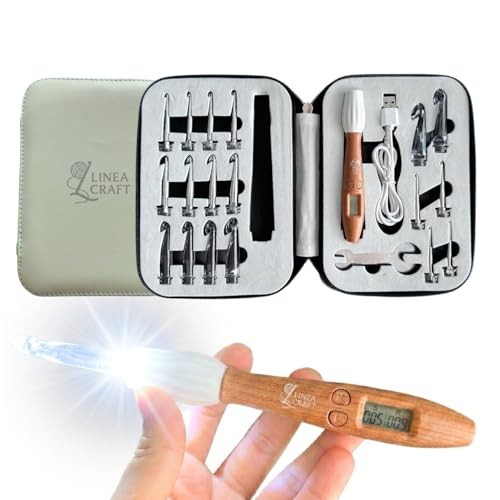 18 Sizes Interchangeable Crochet Hook Set with Light-Up Digital Counter, Ergonom