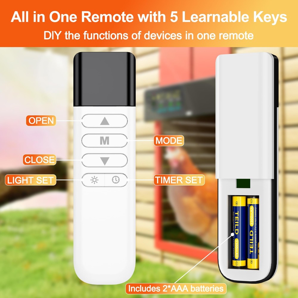Chicken Coop Door Solar Powered with Programmable Remote Control, Automatic A...