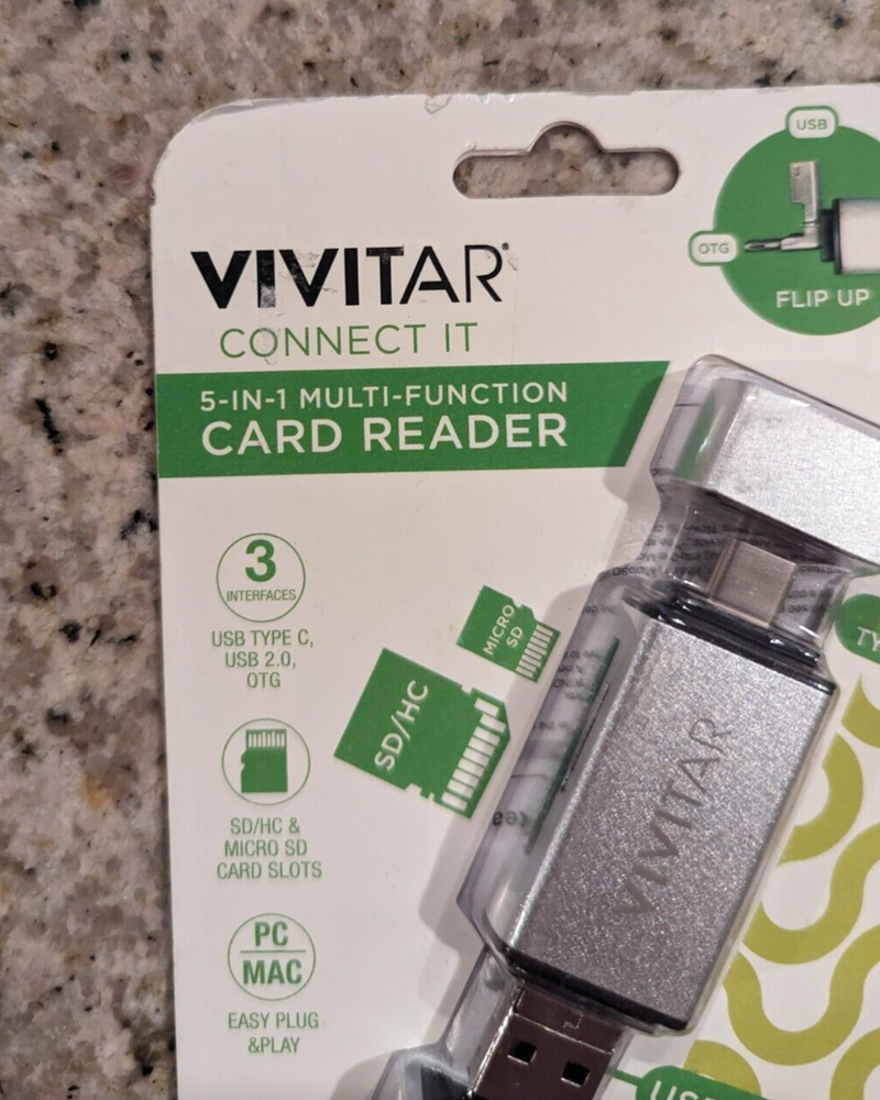 Vivitar 5-1 Multi Function SD Card Reader 3 Interfaces, PC MAC, Plug n Play,