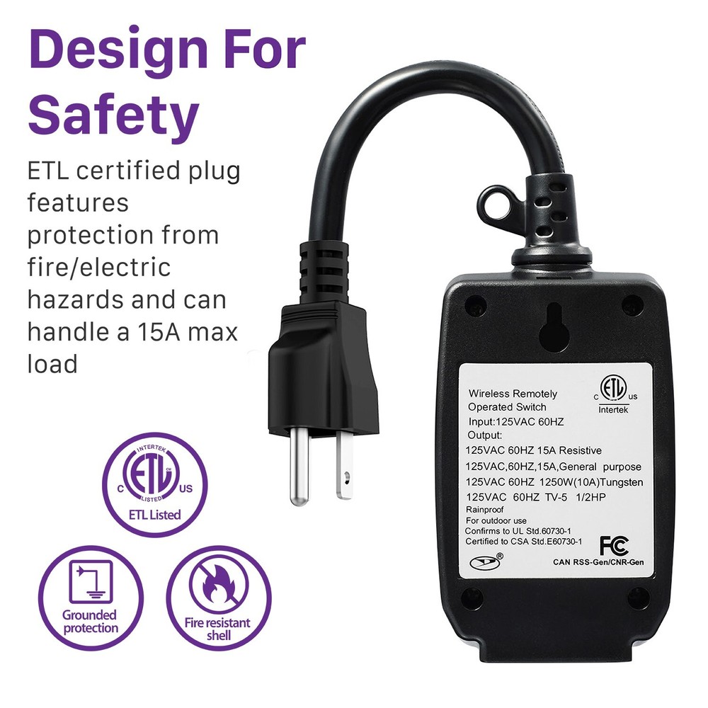 Waterproof Outdoor Outlet Power Switch Plug In with 2x Wireless Remote Control