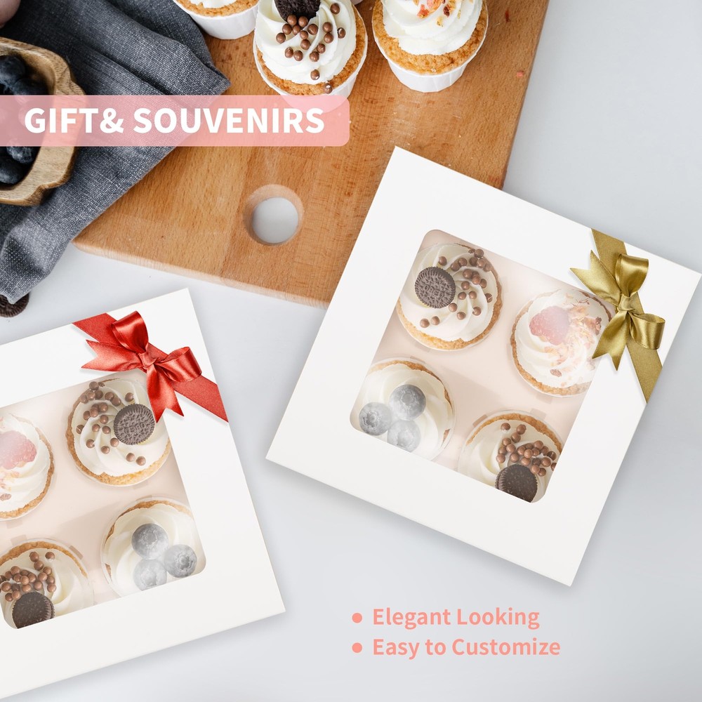 30 Pack White Cupcake Boxes Insert for 4 Bakery Cookie Boxes 6.3x6.3x3 Inch