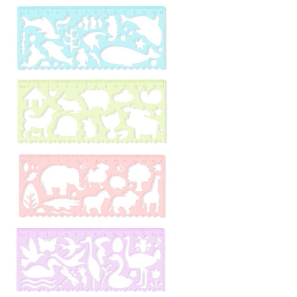 4 Multifunctional rulers with Various Cute Patterns, Creative Student Station...