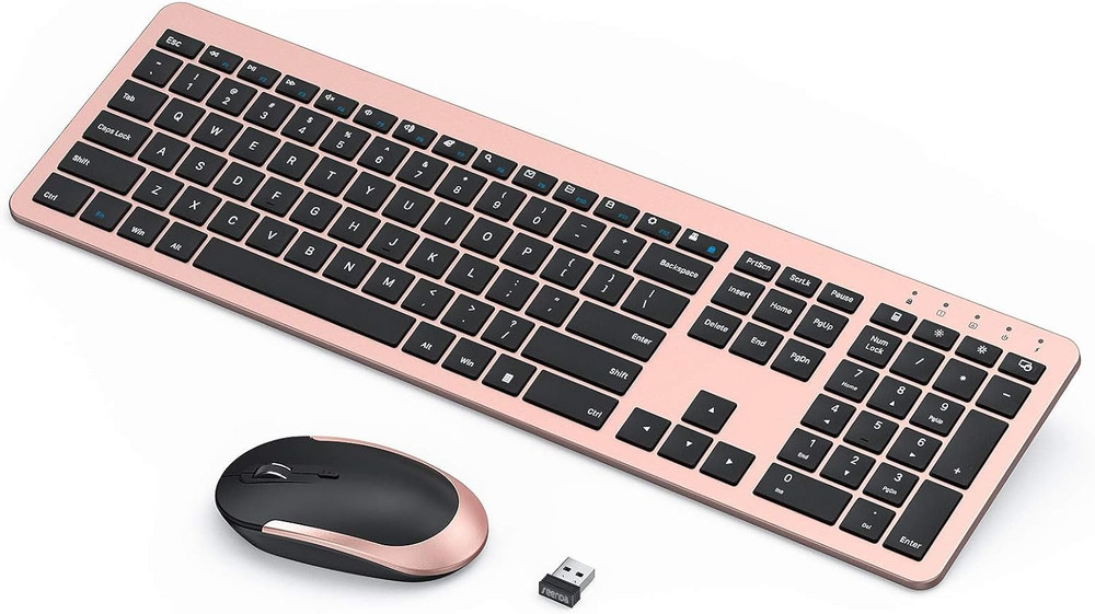 Wireless Keyboard and Mouse Combo, Rechargeable Quiet Keyboard Mouse, Sleek and