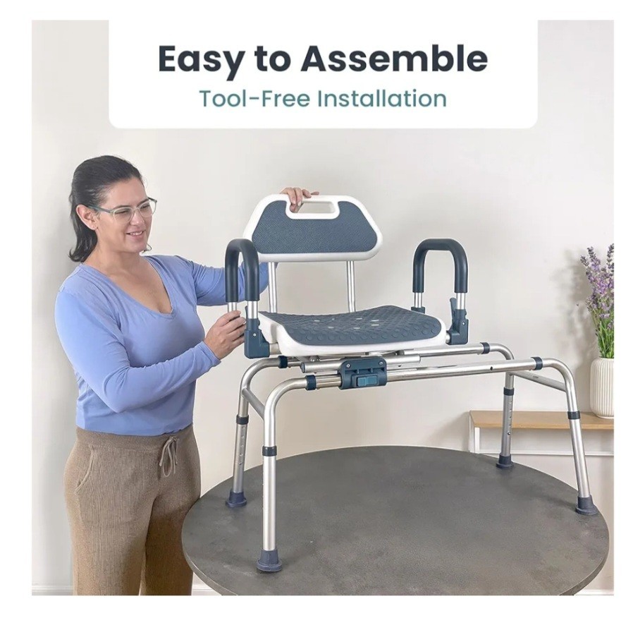 Sliding Shower Chair Tub Transfer Bench with Swivel Seat, Shower Bench, Blue