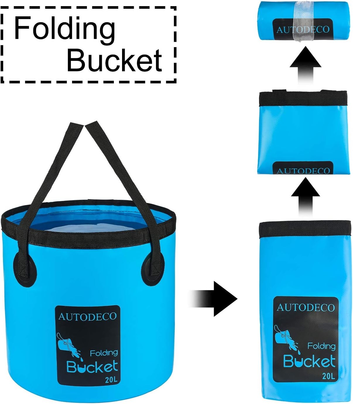 AUTODECO Collapsible Bucket 5 Gallon Container Folding Water 20L-1Pcs, Blue