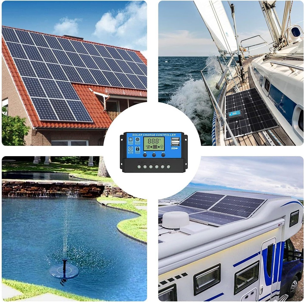 30A 12V/24V Solar Panel Battery Charge Controller LCD Regulator Auto Dual USB US
